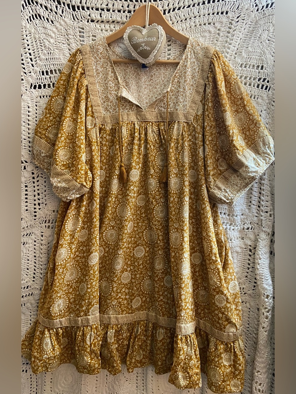 Old Navy 3X Mustard Floral Boho Block Print Tiered Dress Pockets